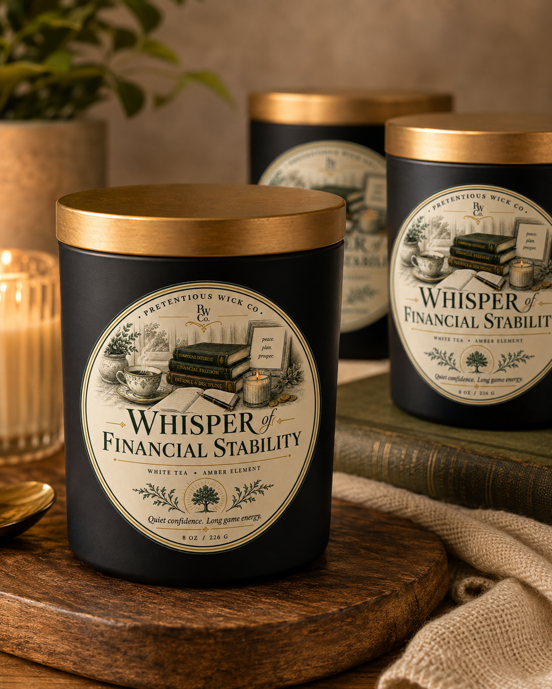 Whisper of Financial Stability candle by Pretentious Wick Co.