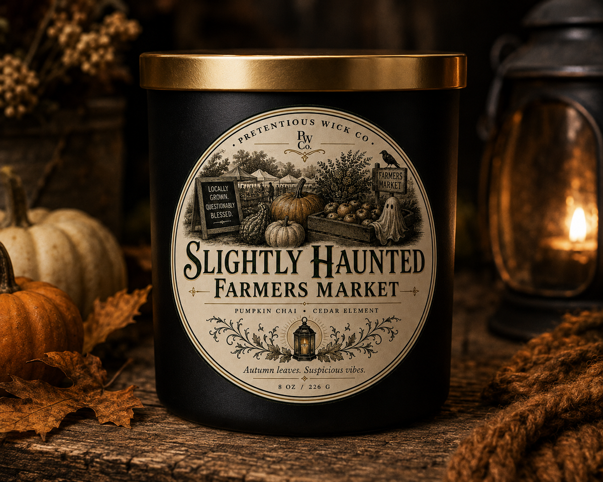 Slightly Haunted Farmers Market candle by Pretentious Wick Co.